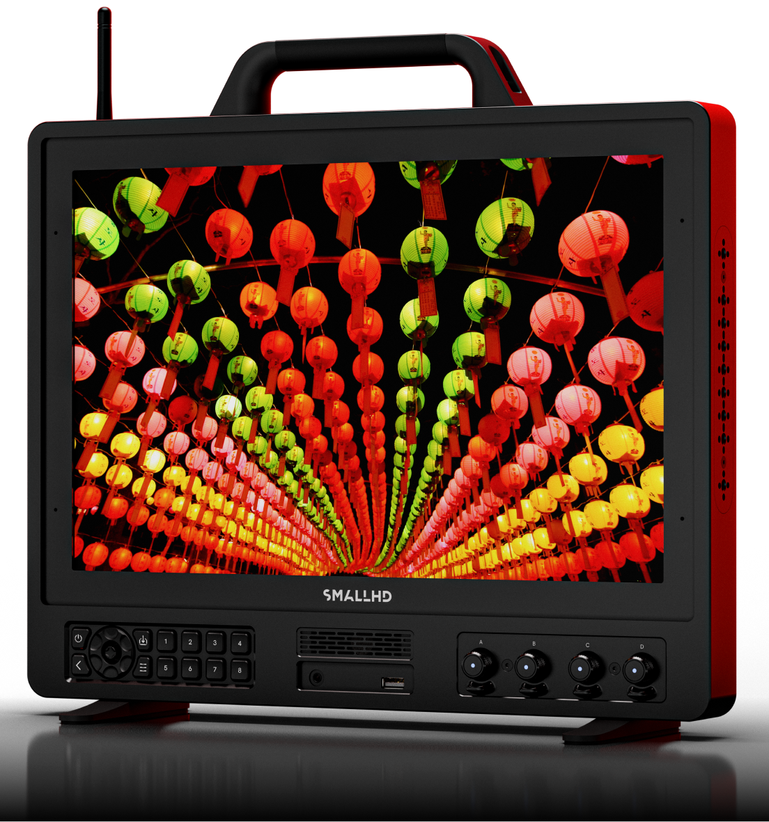 SmallHD OLED 16 monitor showing colorful lantern imagery